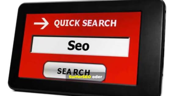 Tablet screen showing a Quick Search bar labeled SEO with a prominent Search button (red interface).