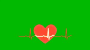 Red heart icon with a white ECG heartbeat line across it on a bright green background.