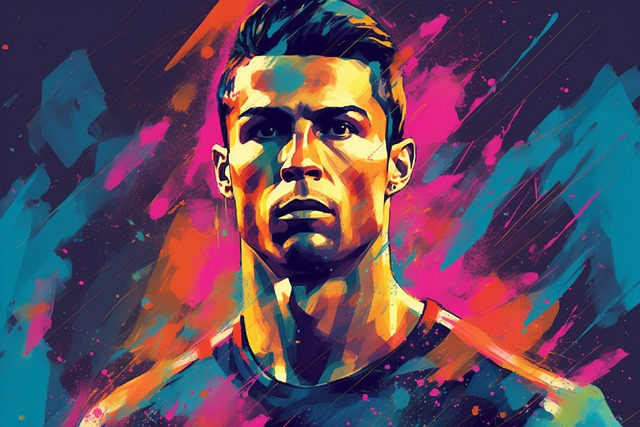 Vivid abstract digital portrait of a male athlete with bold color splashes in orange, pink, and teal.